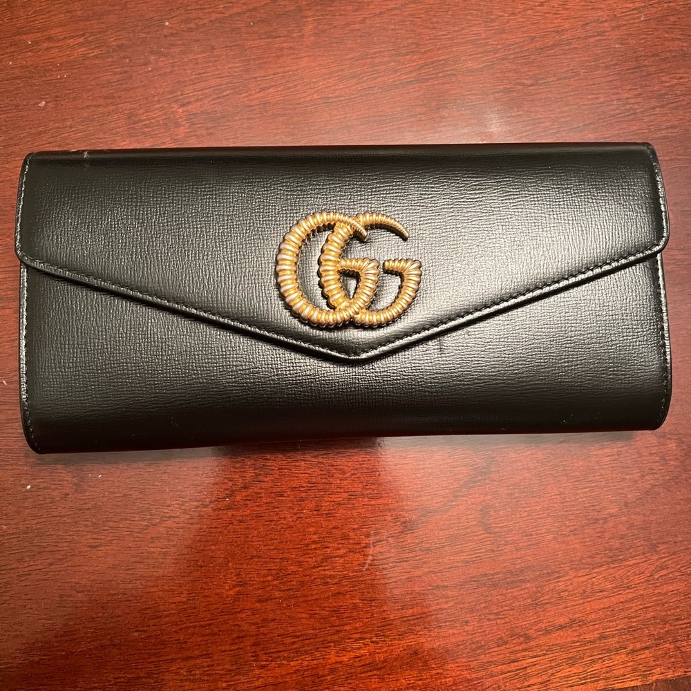 Gucci Black Clutch with Gold Logo